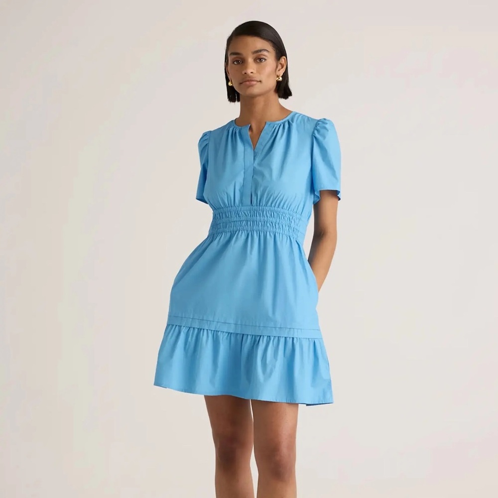 Like New Quince 100% Organic Cotton Tiered Mini Dress Cornflower Blue XL Pockets